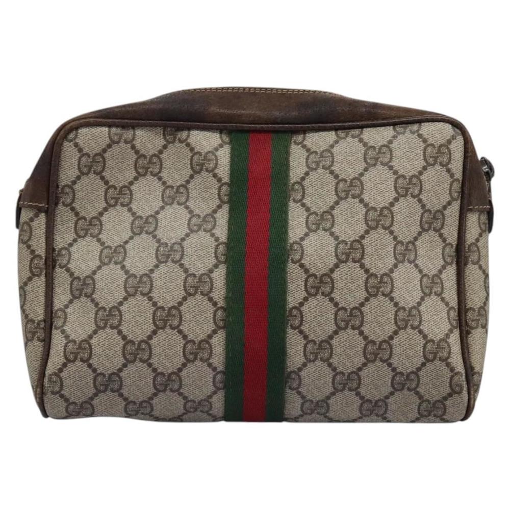 GUCCI GG Supreme Web Sherry Line Clutch Bag PVC Beige Red Green Auth th5590 - Picture 3 of 16